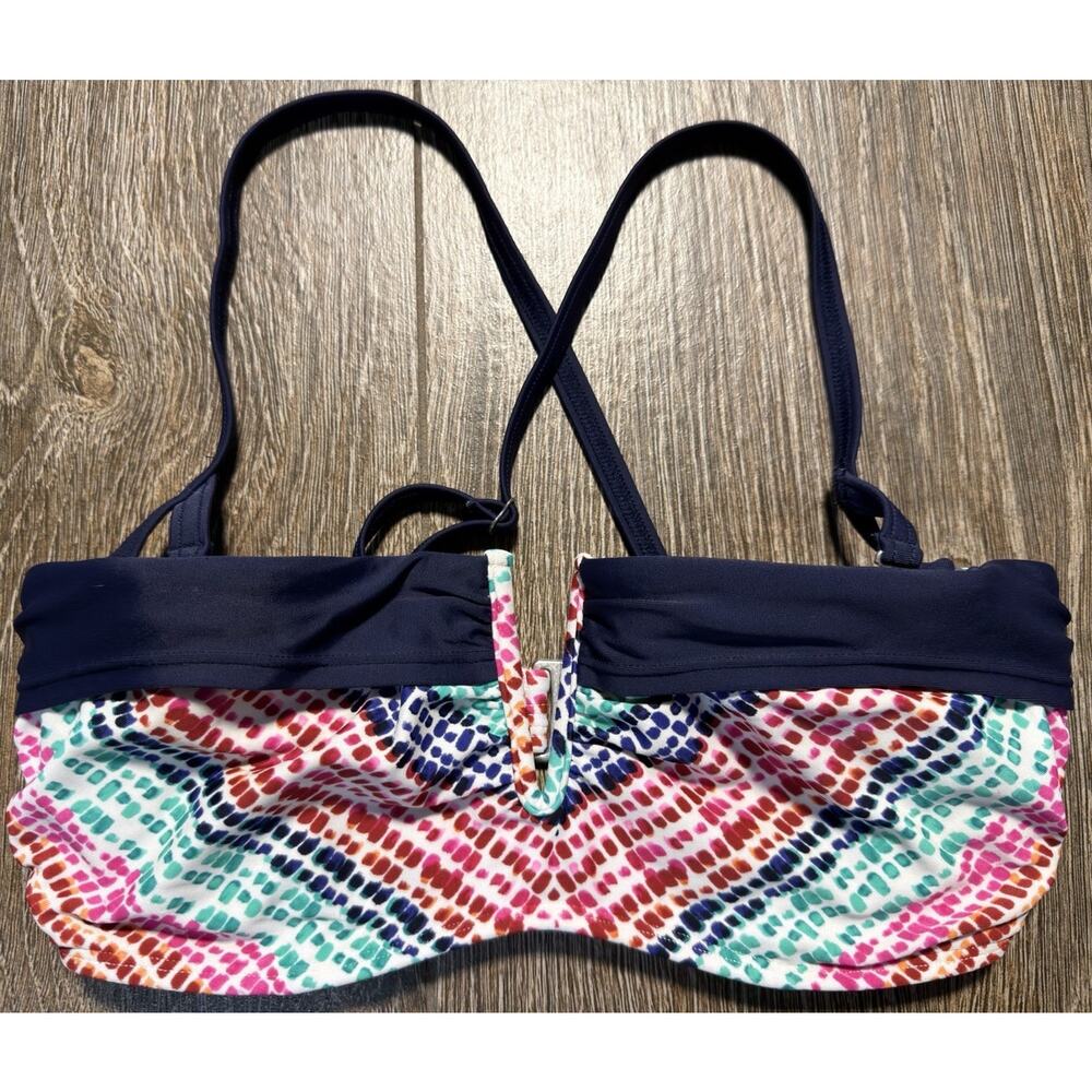 Athleta Moxie Bandeau Bikini Top 32 D/DD Pink Blue Removable Adjustable Straps